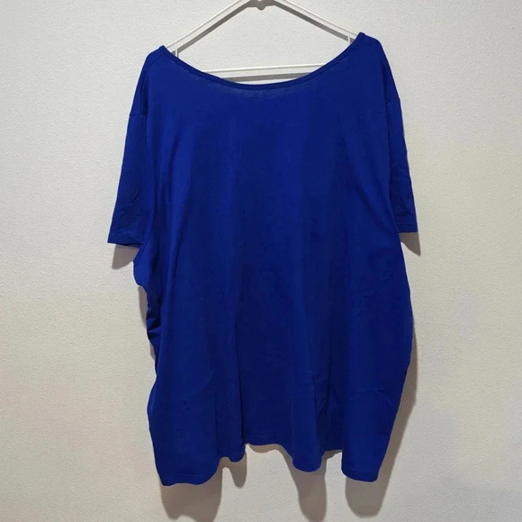 Woman Within Pleated Button 4X Short Sleeve Shirt Top Royal Blue - Picture 3 of 8